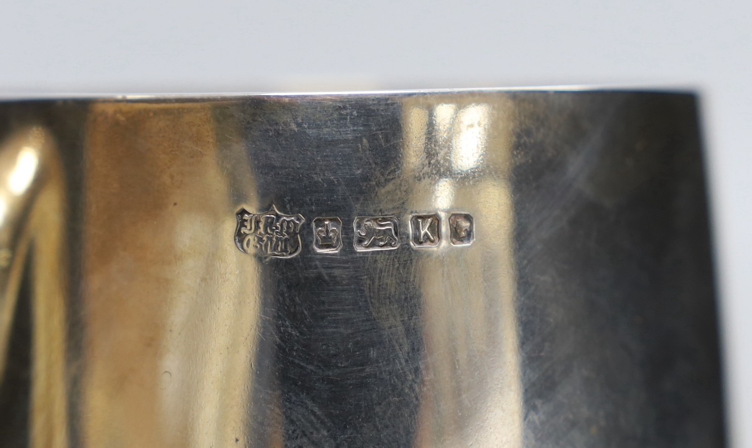 A Victorian silver mug, John Newton Mappin, Sheffield, 1877, height 11.2cm and a later silver waiter, with engraved inscription, 13.8oz.